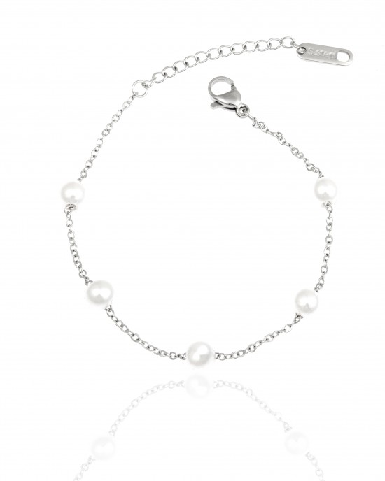  Women's Steel Bracelet with Stones Pearls in Silver  AJ (BK0016A)