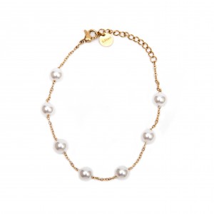  Women's Steel Bracelet with Stones Pearls in Yellow Gold AJ (BK0016X)