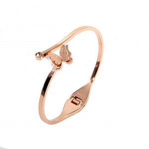 Steel handcuffs with butterfly design in pink gold BK0023RX