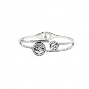 Steel handcuffed female tree of life with silver zircon BK0028A