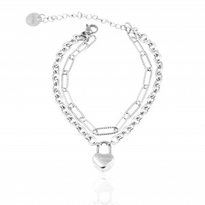 Chain - Bracelet with Heart from Steel in Silver AJ (BK0131A)
