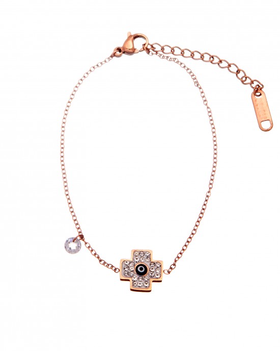 Bracelet-Chain Women's Cross in Steel in Pink Gold AJ (BK0140RX)