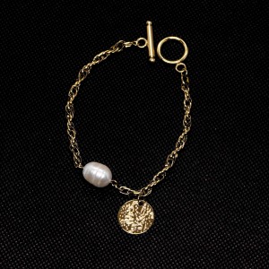 Bracelet-Chain with Pearl from Steel to Yellow Gold AJ (BK0186X)
