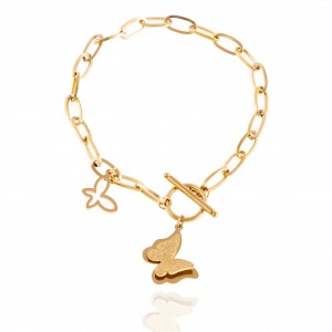 Chain Bracelet with Steel Butterfly in Yellow Gold AJ (BK0234X)