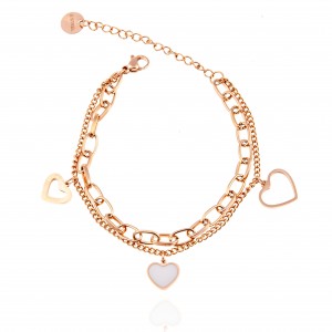 Chain - Bracelet with Heart from Steel in Pink Gold AJ (BK0237RX)