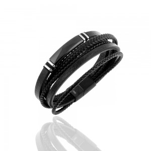  Men's Leather Bracelet in Black AJ(BKA0094A)