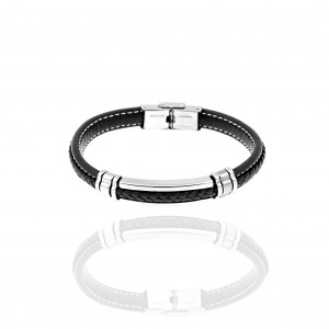 Men's Leather Bracelet from Steel to Silver AJ (BKA00101A)