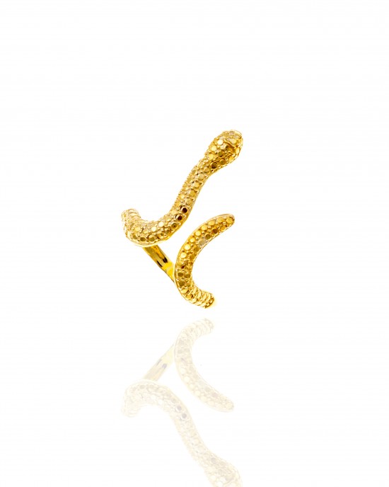 Ασημένιο 925-Δαχτυλίδι Γυναικείο Φίδι σε Χρυσό AJ(DA0055X)