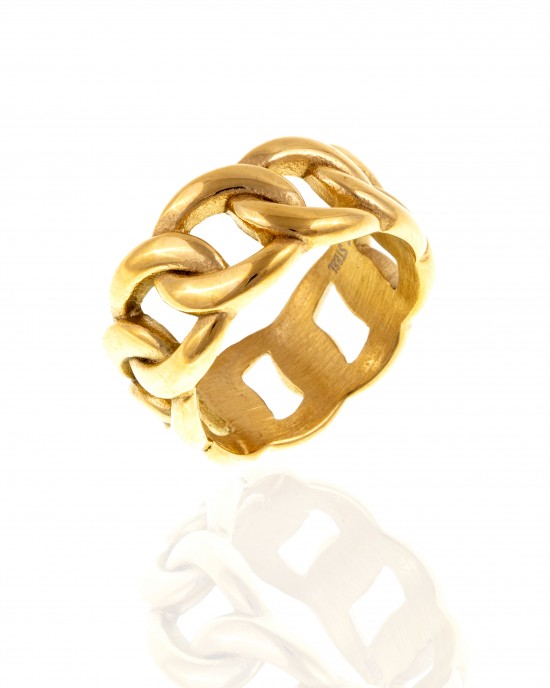 Δαχτυλίδι-Αλυσιδωτό από Ατσάλι σε Κίτρινο Χρυσό AJ(DK0014X)