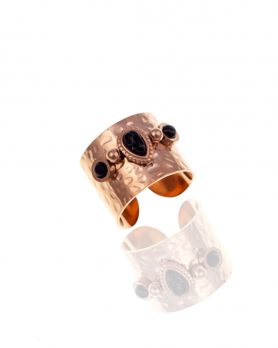Δαχτυλίδι-Σεβαλιέ με Πέτρες από Ατσάλι σε Ροζ Χρυσό AJ(DK0025RX)