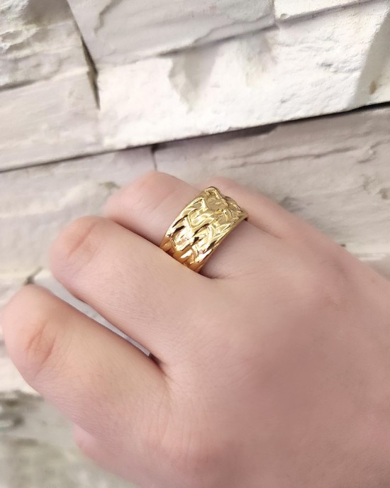 Δαχτυλίδι-Γυναικείο Σφυρήλατο από Ατσάλι σε Χρυσό AJ(DK0031X)