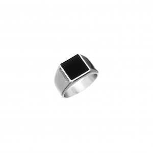  Stainless Steel Men's Ring with Silver Stone in Silver AJ (DKS0023A)