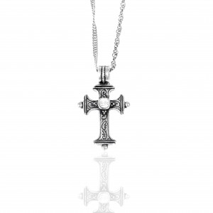 Women's Sterling Silver 925 Traditional Cross with White Zirconia Stone with Twisted Silver Chain 925 with Extra Platinum (AJ00001KA)