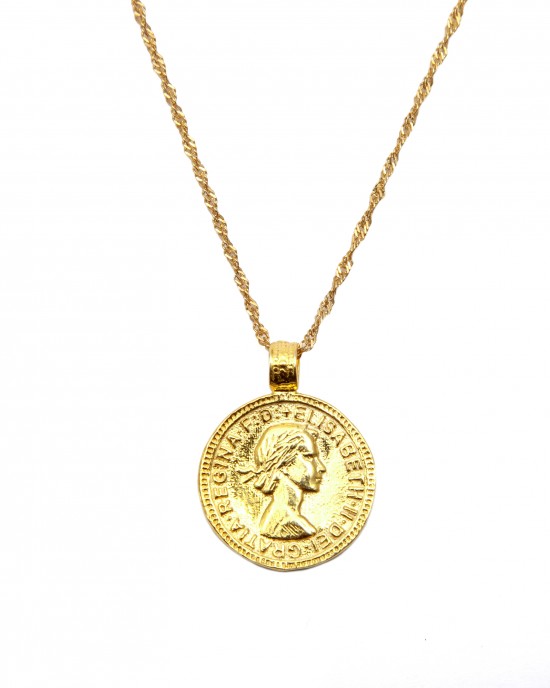 Ασημένιο 925 Κολιέ  Λίρα Αγγλίας  σε  Κίτρινο Χρυσό AJ(KA0004X)