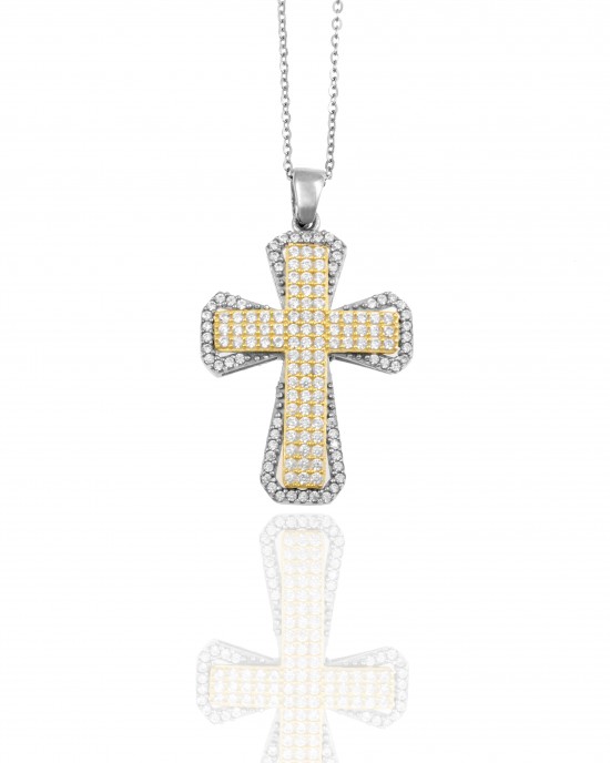 Sterling Silver 925-Women's Cross with Chain Bicolor AJ (KA0017A)