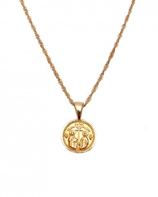 Ασημένιο 925 Κολιέ -Κωνσταντινάτο με Αλυσίδα σε Κίτρινο Χρυσό AJ(KA0024K)