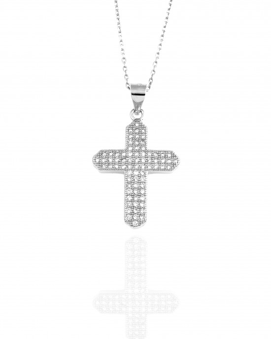  Γυναικείος Σταυρός απο Ασήμι 925 με Αλυσίδα σε Ασημί AJ(KA0050)