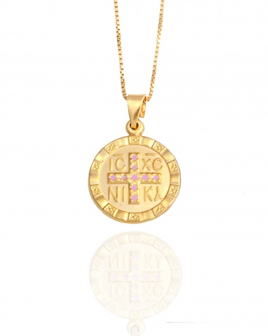 Ασημένιο 925 Κολιέ- Φυλαχτό Κωνσταντινάτο με Αλυσίδα σε Χρυσό AJ(KA0053K)