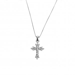  Silver 925 Women's Cross necklace with Zircon stones in Silver AJ Color (KA0062)