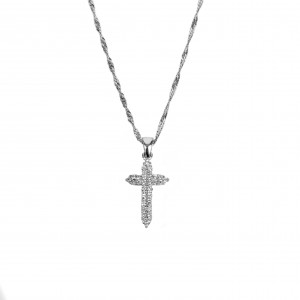  Silver 925-Feminized Feminine Necklace- Cross with Zircon Stones in Silver Color AJ (KA0073A)