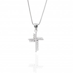 Sterling Silver 925-Cross Double Women with Chain in Silver AJ (KA0074A)