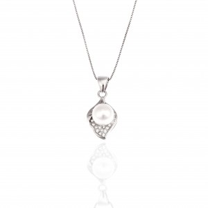  Silver 925-Fabricated Women's Necklace-Single stone with Pearl and Zircon Stones in Silver Color AJ (KA0088A)