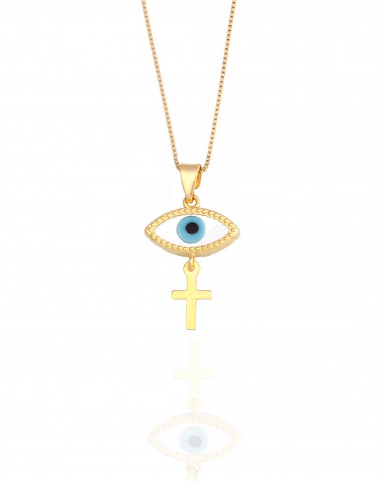  Silver 925-Gold Plated Eye Necklace with Cross in Gold AJ (KA0096X)