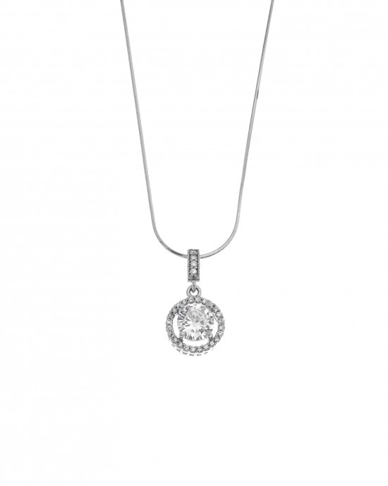  Sterling Silver 925 Necklace-Single Stone with Silver AJ (KA0099A)