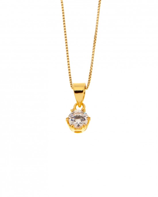  Silver 925-Single Stone Necklace in Yellow Gold AJ (KA0100X)