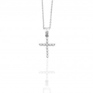 Σταυρός Γυναικείος από Ασήμι 925 με Αλυσίδα σε Ασημί AJ(KA0115A)
