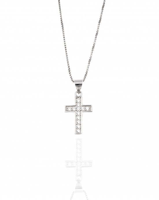 Ασημένιος 925 Σταυρός Γυναικείος -με Αλυσίδα σε Ασημί AJ(KA0140A)