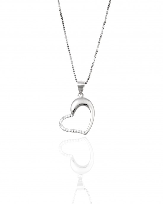 Silver-925 Heart Necklace with Chain in Silver AJ (KA0150A)