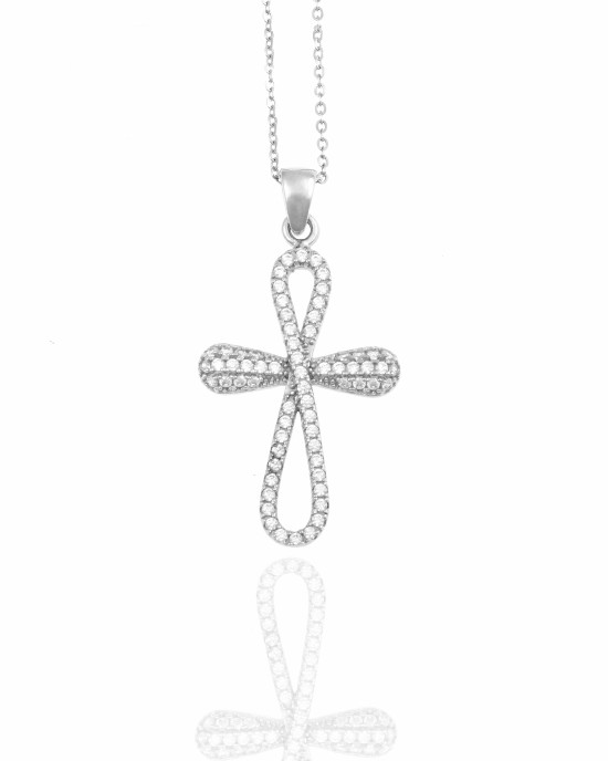 Ασημένιος 925 Γυναικείος Σταυρός με Αλυσίδα σε Ασημί AJ(KA0160A)