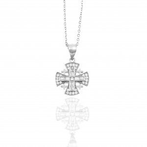 Ασημένιος 925 Γυναικείος Σταυρός με Αλυσίδα σε Ασημί AJ(KA0161A)