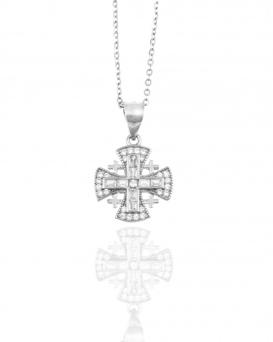 Ασημένιος 925 Γυναικείος Σταυρός με Αλυσίδα σε Ασημί AJ(KA0161A)