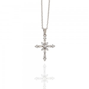 Women's Cross Necklace with Steel Chain in Silver AJ (KK0004A)