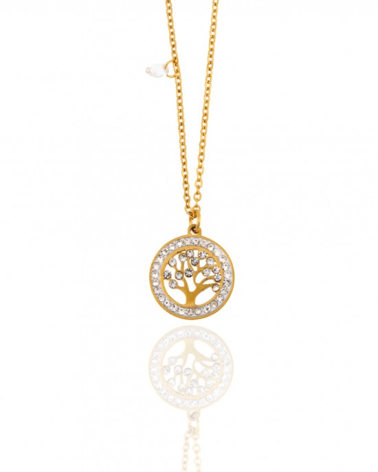 Life Tree Necklace with Steel Chain in Gold AJ (KK0008X)
