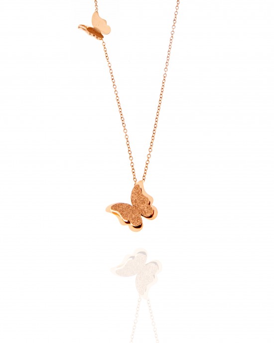 Women's necklace with butterflies made of surgical steel in pink gold color  AJ(KK0030RX)