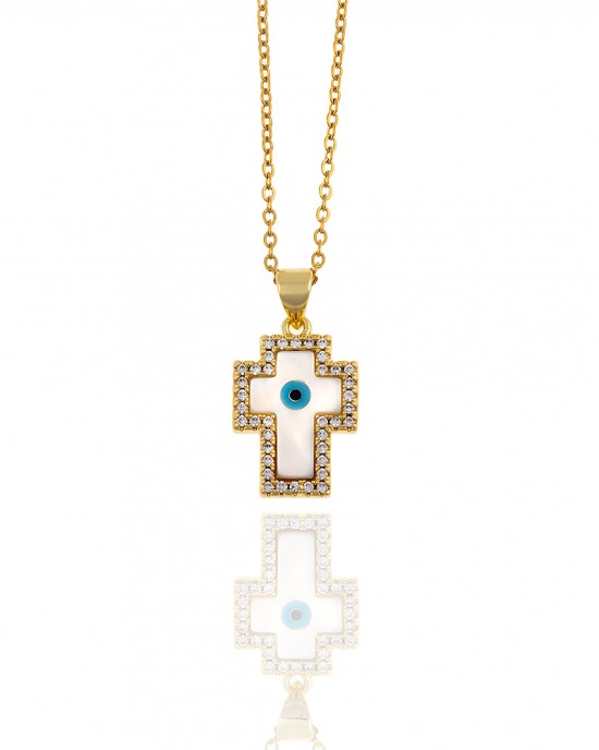 Women's Gold Ivory Steel Chain Cross AJ(KK0032X)