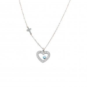 Women's allergic heart necklace with steel cross in silver color AJ(KK0040A)