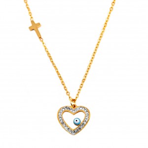 Women's heart necklace with gold stainless steel cross AJ(KK0040X)