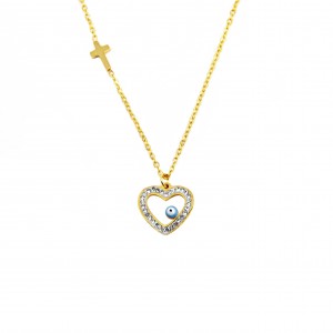 Women's heart necklace with gold stainless steel cross AJ(KK0040X)