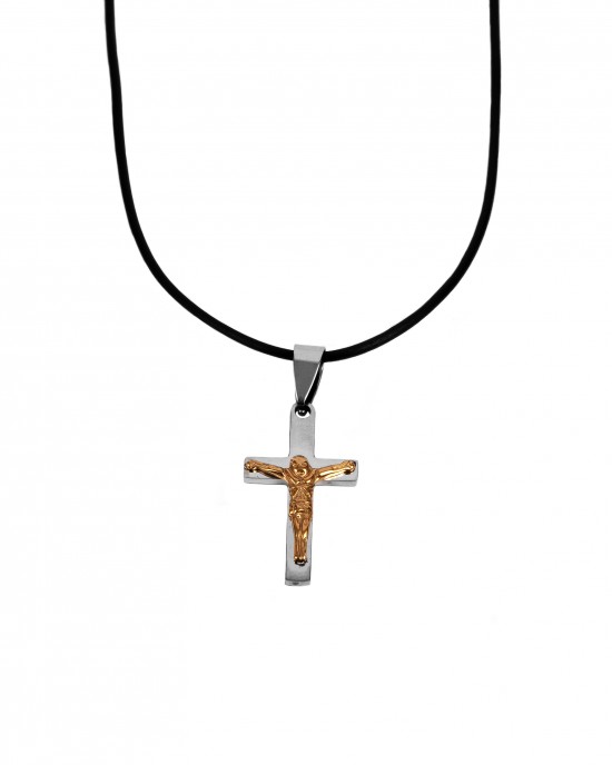  Cross Men's Steel necklace in Silver Color and Yellow AJ Gold (KK0089AX)