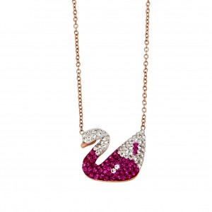  Necklace - Steel Swan in Pink Gold with AJ Stones (KK0100RX)