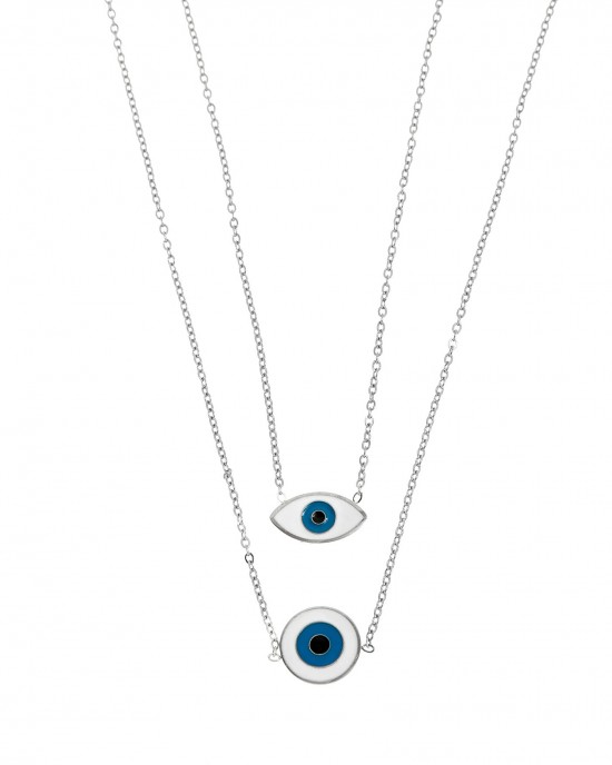  Double Steel Eye Necklace in Silver AJ (KK0108A)