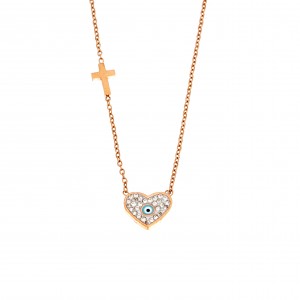  Women's Heart Necklace in Steel in pink Gold AJ (KK0146RX)