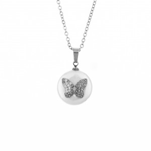  Necklace-Butterfly made of Steel in silver with stones AJ(KK0171A)