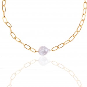  Necklace with Steel Pearl in Yellow Gold AJ (KK0188X)