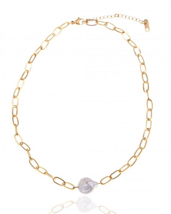  Necklace with Steel Pearl in Yellow Gold AJ (KK0188X)