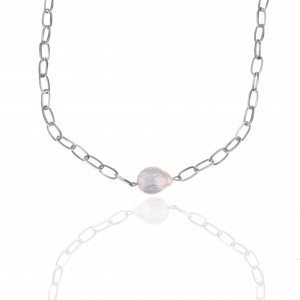 Necklace with Steel Pearl in Silver AJ (KK0189A)